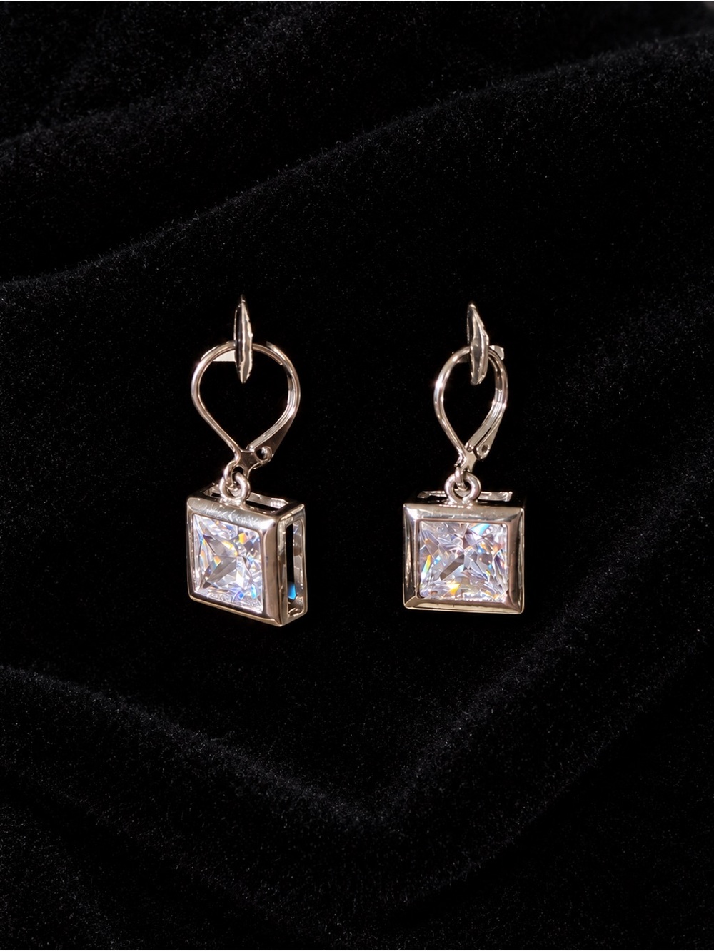 Glitz Square Cubic Zirconia Drop Earrings in Silver-Tone